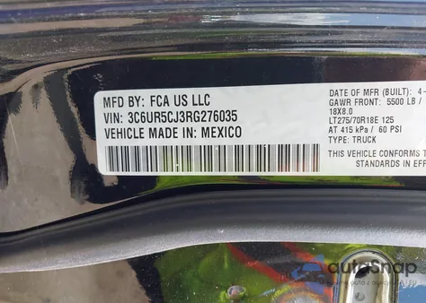 2024 Ram 2500 Tradesman 4X4 6'4 Box z USA, uszkodzony, nr VIN 3C6UR5CJ3RG276035